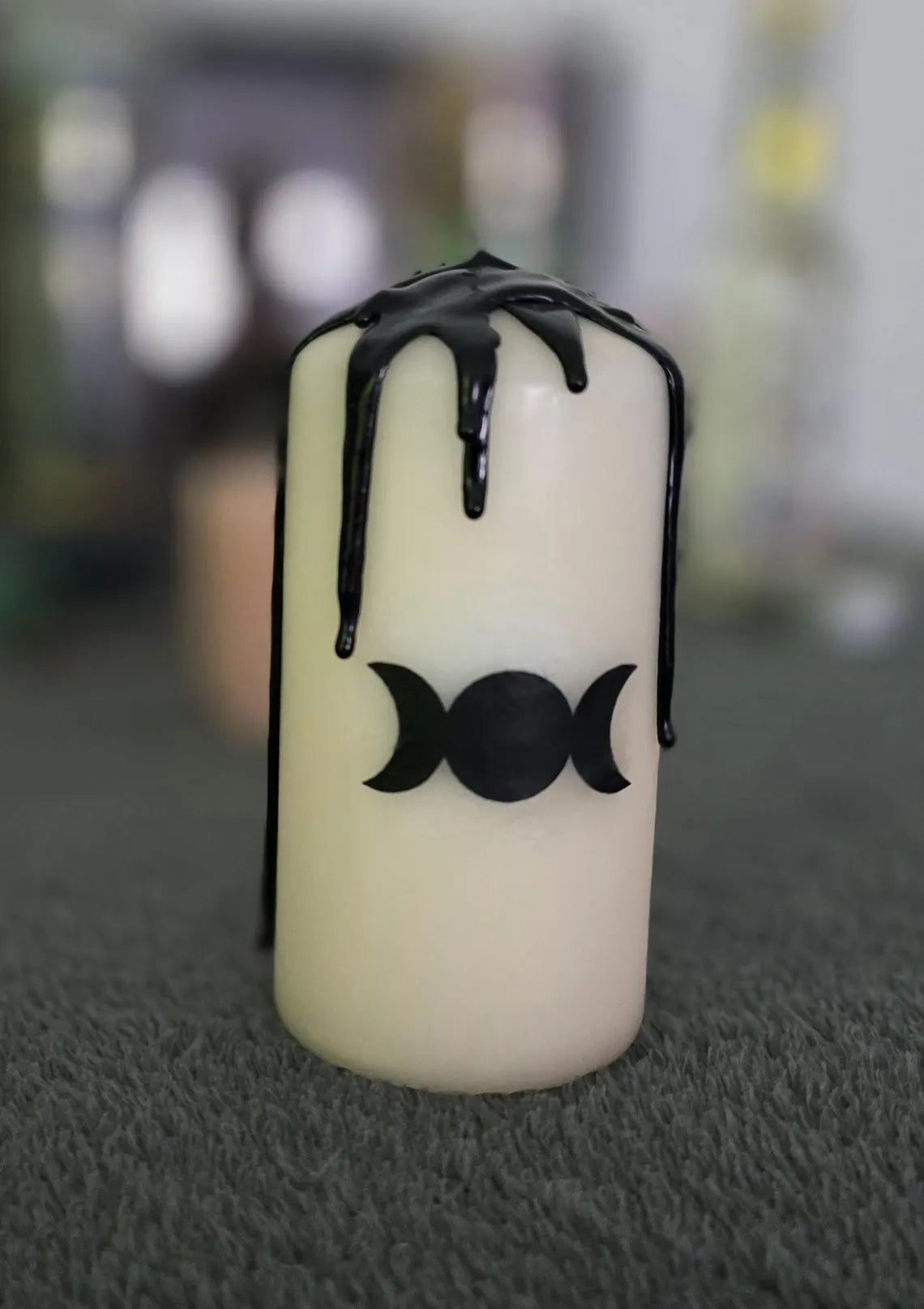 Dreifachmond Kerze | Witchy Moon Candle | Hekate Kerze | schwarz weiße Mondkerze | Stumpenkerze | Ritualkerze | Witchcraft