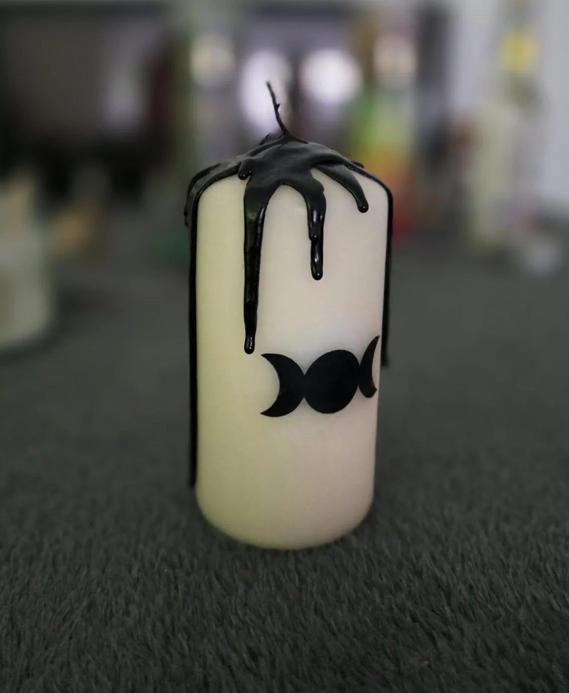 Dreifachmond Kerze | Witchy Moon Candle | Hekate Kerze | schwarz weiße Mondkerze | Stumpenkerze | Ritualkerze | Witchcraft