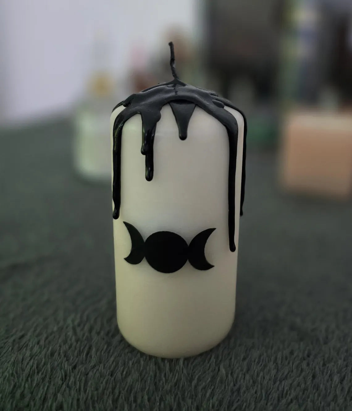 Dreifachmond Kerze | Witchy Moon Candle | Hekate Kerze | schwarz weiße Mondkerze | Stumpenkerze | Ritualkerze | Witchcraft
