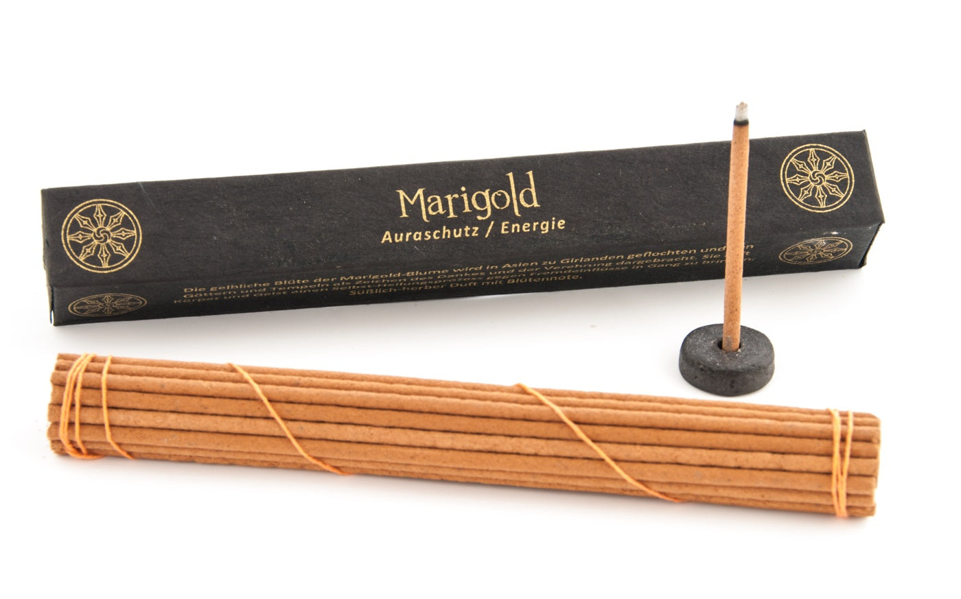 Tibetan Line - Marigold Inhalt ca. 27 Stäbchen + 1 Halter | Räucherstäbchen Set | Auraschutz & Energie