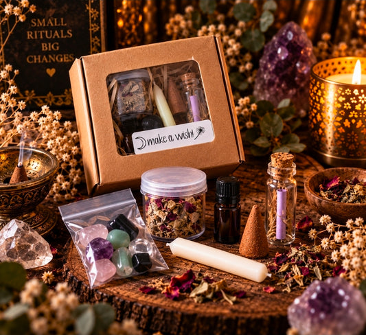 Make a Wish Wunschritual-Set – Spirituelles Geschenkset mit Edelsteinen, Kräutern, Räucherwerk & Manifestationsöl