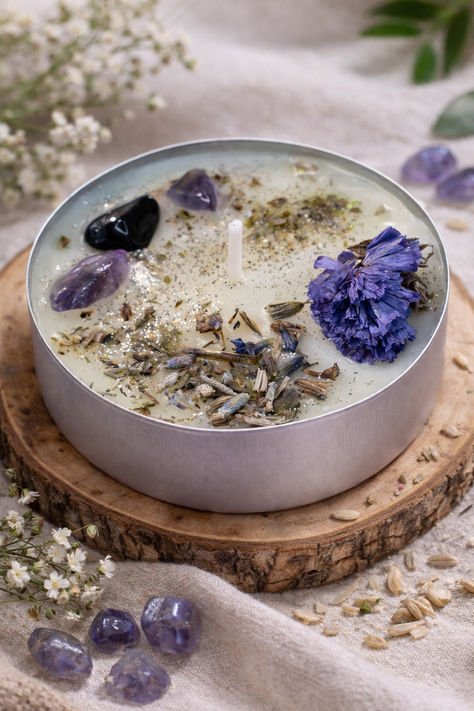 Manifestation Ritual Candle | Ritualverstärker | Maxi-Teelicht mit Kräutern, Blüten, Edelsteinen und ätherischen Ölen | Manifestiere Wunder