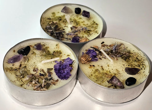 Manifestation Ritual Candle | Ritualverstärker | Maxi-Teelicht mit Kräutern, Blüten, Edelsteinen und ätherischen Ölen | Manifestiere Wunder