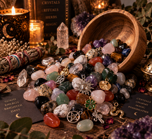 Edelsteine - Mystery Scoop - Mischung Trommelsteine und Charms, Anhänger und Schmuck- Edelsteinmischung - Crystal Mix - Medium Packung über 200g!