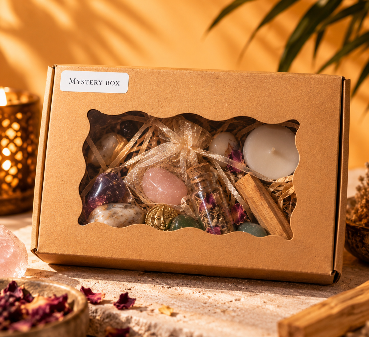 PRANATOPIA Mystery Box –  spirituelle Überraschungsartikel mit Edelsteinen, Schmuck und Ritualzubehör