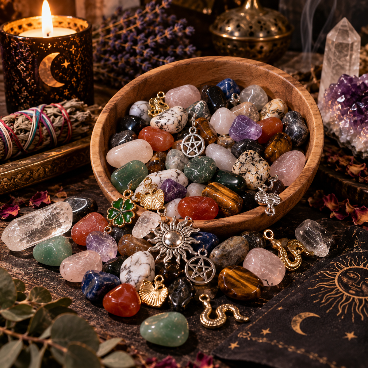 Edelsteine - Mystery Scoop - Mischung Trommelsteine und Charms, Anhänger und Schmuck- Edelsteinmischung - Crystal Mix - Medium Packung über 200g!